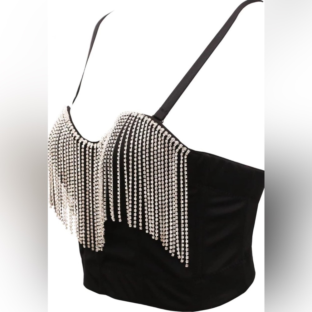 🔥NWT Rhinestone Tassel Corset Top